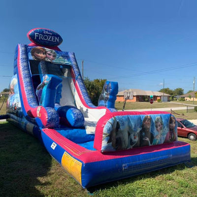 Capacità massima 100-500 kg Casa gonfiabile a tema congelato Casella di rimbalzo scivolo d'acqua con piscina grande