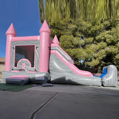 Castello per bambini rosa e grigio Casa gonfiabile a rimbalzo Slide Pool Combo Party Affitti