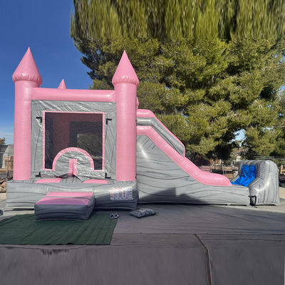Castello per bambini rosa e grigio Casa gonfiabile a rimbalzo Slide Pool Combo Party Affitti