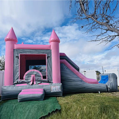 Castello per bambini rosa e grigio Casa gonfiabile a rimbalzo Slide Pool Combo Party Affitti