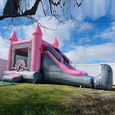 Castello per bambini rosa e grigio Casa gonfiabile a rimbalzo Slide Pool Combo Party Affitti