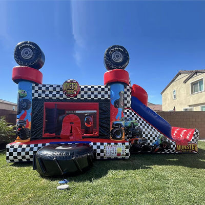 Unisex Red Monster Truck tema gonfiabile Bounce House Combo Slide per i bambini Party Time