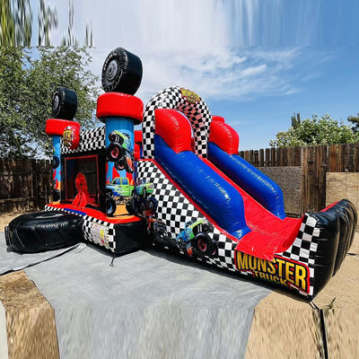 Unisex Red Monster Truck tema gonfiabile Bounce House Combo Slide per i bambini Party Time