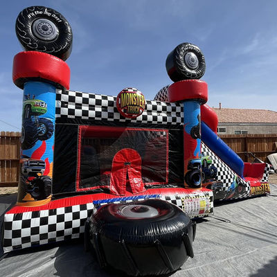 Unisex Red Monster Truck tema gonfiabile Bounce House Combo Slide per i bambini Party Time