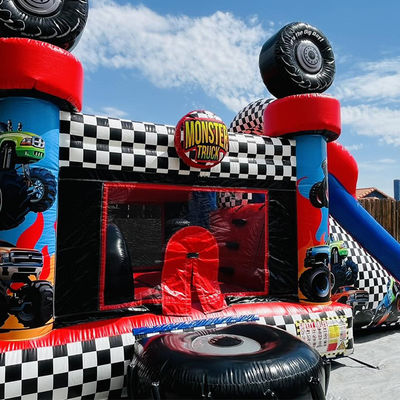 Unisex Red Monster Truck tema gonfiabile Bounce House Combo Slide per i bambini Party Time