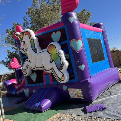 Kit di riparazione Fornito Commerciale PVC Rainbow Unicorn Bounce House con scivolo e piscina
