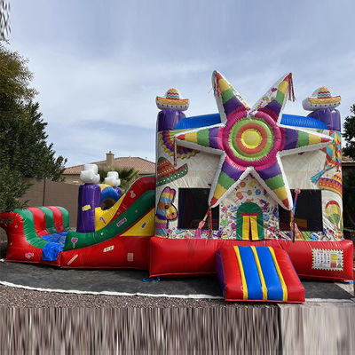 Via di spedizione Mar Commerciale PVC Arcobaleno Big Star Red Bounce House gonfiabile con scivolo