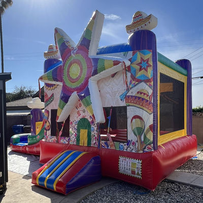 Via di spedizione Mar Commerciale PVC Arcobaleno Big Star Red Bounce House gonfiabile con scivolo