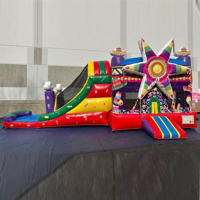 Via di spedizione Mar Commerciale PVC Arcobaleno Big Star Red Bounce House gonfiabile con scivolo