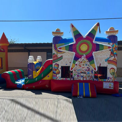Via di spedizione Mar Commerciale PVC Arcobaleno Big Star Red Bounce House gonfiabile con scivolo