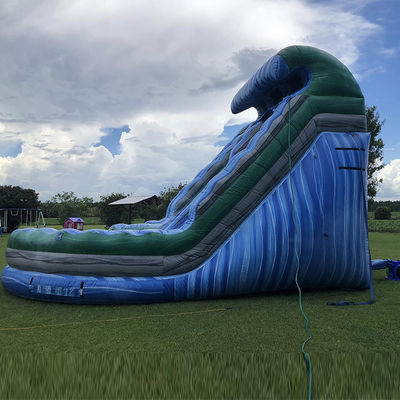 Parco acquatico all'aperto Grande scivolo gonfiabile a forma di onda con scivoli doppi in PVC blu