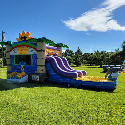 Unisex 27FT Commercial PVC Sun Castle con Slide Inflatable Bouncy Castle e Dual Lane Pool