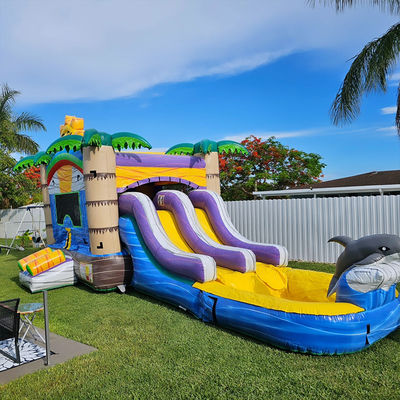 Unisex 27FT Commercial PVC Sun Castle con Slide Inflatable Bouncy Castle e Dual Lane Pool