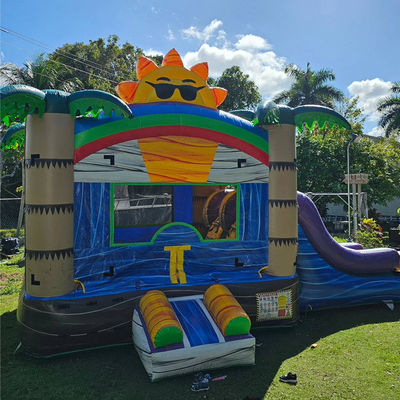 Unisex 27FT Commercial PVC Sun Castle con Slide Inflatable Bouncy Castle e Dual Lane Pool