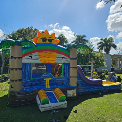 Unisex 27FT Commercial PVC Sun Castle con Slide Inflatable Bouncy Castle e Dual Lane Pool