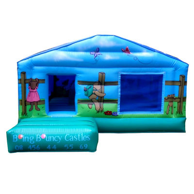 Trampolino da picnic per bambini commerciale con castello gonfiabile blu e pozzo da palla