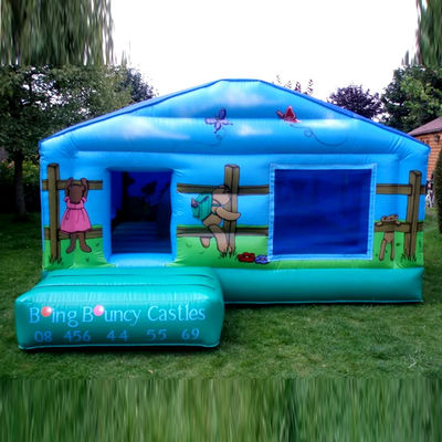 Trampolino da picnic per bambini commerciale con castello gonfiabile blu e pozzo da palla