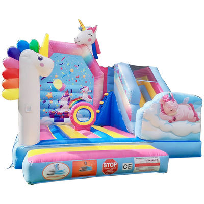 Commerciale PVC Bambini Trampolino Giochi Arcobaleno Unicorno gonfiabile Città divertente con scivolo