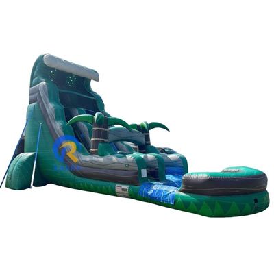 OEM Acceptabile scivolo d'acqua commerciale Verde Grandi palme scivolo d'acqua gonfiabile con piscina