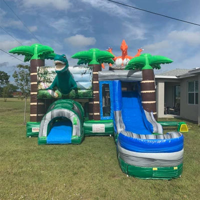 Parco dei dinosauri giurassici casa gonfiabile Joy con scivolo e piscina staccabile in PVC