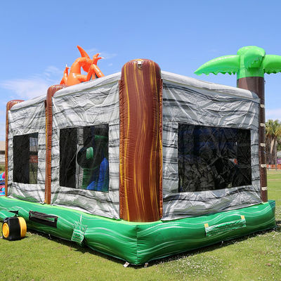 Parco dei dinosauri giurassici casa gonfiabile Joy con scivolo e piscina staccabile in PVC