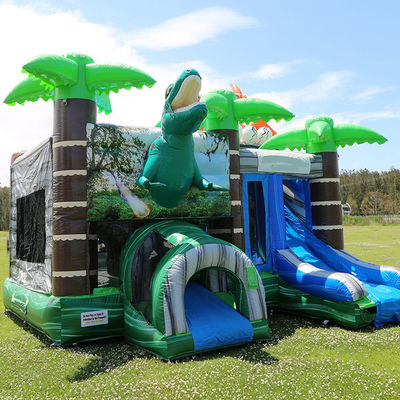 Parco dei dinosauri giurassici casa gonfiabile Joy con scivolo e piscina staccabile in PVC