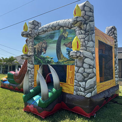 Noleggio di feste Must-Have Personalizzare Accettato Jurassic Dinosaur tema Commerciale PVC gonfiabile casa rimbalzata con scivolo