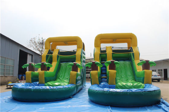 Indoor doppio strato rinforzato in PVC palma gonfiabile doppio scivolo scivolo d'acqua con piscina per bambini e adulti