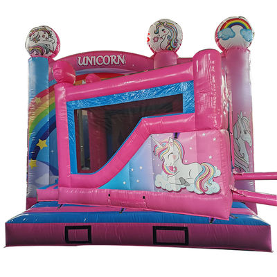 Bambini giocattoli gonfiabili festa castello rimbalzo saltare arcobaleno unicorno tema con scivolo asciutto