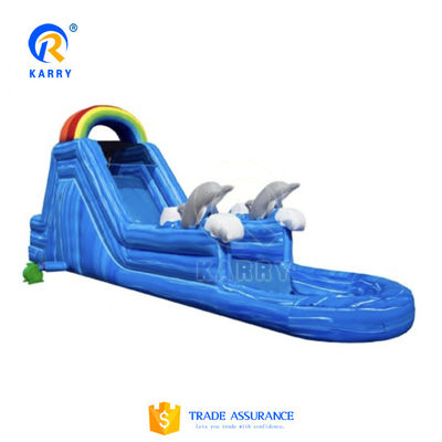 Scivolo d'acqua gonfiabile a balena grigia con piscina d'acqua blu e soffiatore incluso
