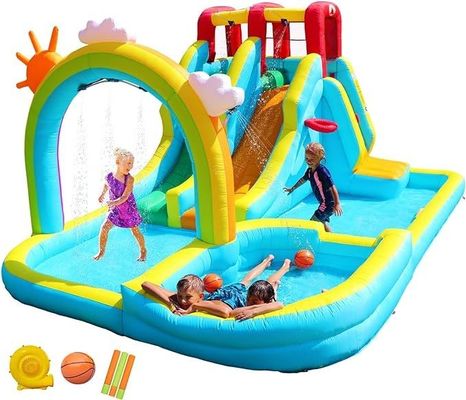 Rainbow Water Curtain e Rock Climbing Inflatabile Acqua Doppio Slide Parco Gioco per bambini