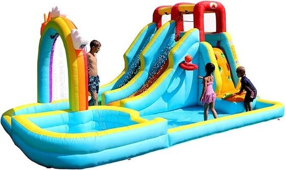 Rainbow Water Curtain e Rock Climbing Inflatabile Acqua Doppio Slide Parco Gioco per bambini