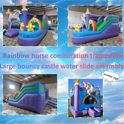 8-13 anni Gamma d'età Casa gonfiabile a rimbalzo con scivolo e design a cavallo arcobaleno