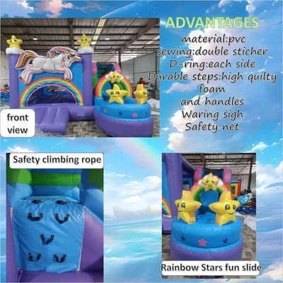 8-13 anni Gamma d'età Casa gonfiabile a rimbalzo con scivolo e design a cavallo arcobaleno