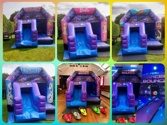 Castello di salto per bambini con disegni scivolo e gonfiabile