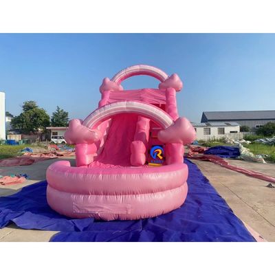 Unisex mega rosa scivolo gonfiabile con piscina e casa a rimbalzo