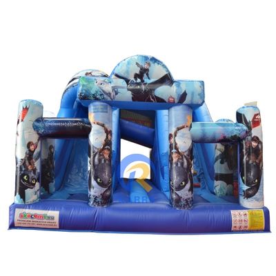 Parco giochi all'aria aperta PVC di qualità commerciale Come allenare il tuo drago Bouncer gonfiabile con 2 giochi di diapositive