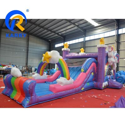 PVC Rainbow Unicorn Inflatabile Bouncer House con Slide di piscina gonfiabile e 3 in 1 Game