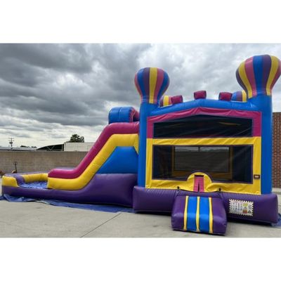 Slide gonfiabile a doppia corsia e castello a rimbalzo per bambini Pallone d'aria calda rosa