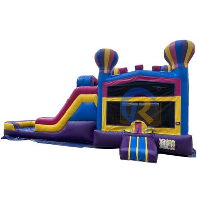Slide gonfiabile a doppia corsia e castello a rimbalzo per bambini Pallone d'aria calda rosa