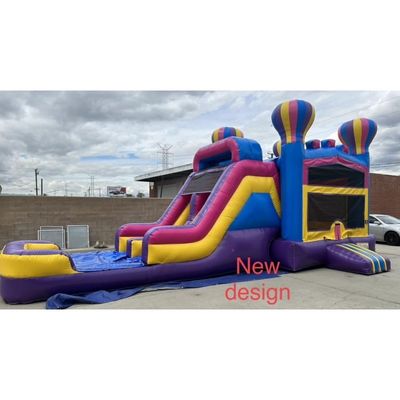 Slide gonfiabile a doppia corsia e castello a rimbalzo per bambini Pallone d'aria calda rosa