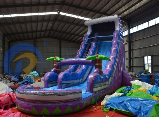 2023 Promozione Scivolo di terra magico albero di palma scivolo d'acqua viola gonfiabile con piscina