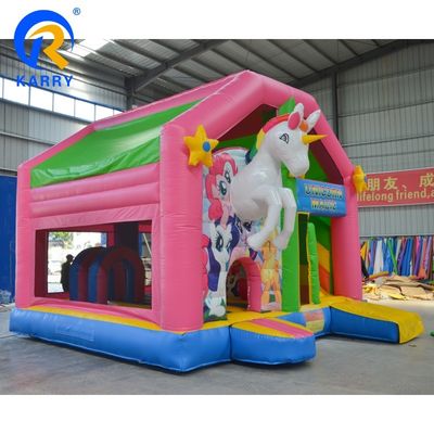 Promozione di eventi commerciali Unicorn Bouncy Castle con kit di riparazione e scivolo inclusi