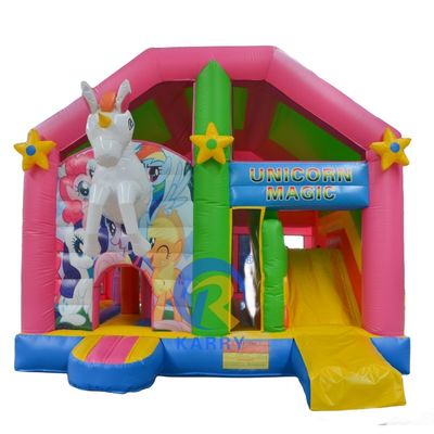 Promozione di eventi commerciali Unicorn Bouncy Castle con kit di riparazione e scivolo inclusi
