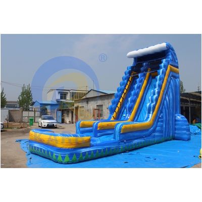 Colore personalizzato Inflatabile Cortile Tropico Marmo Blu Scivolo Acqua Con Piscina Adulto per 10 Passeggeri