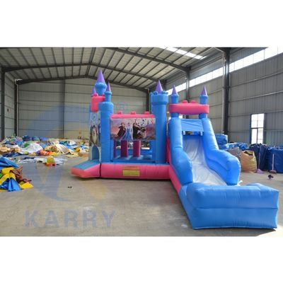 Unisex personalizzato gonfiabile 3 in 1 castello con tema congelato colore blu e lunghi scivoli