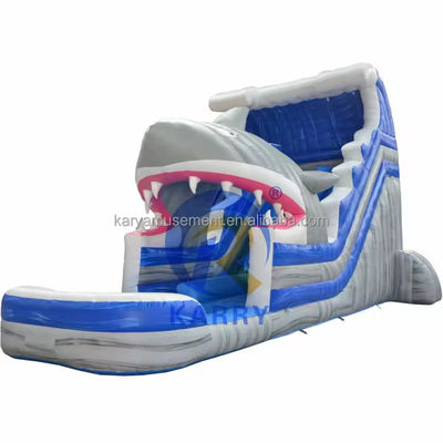 Scarica il tuo squalo interiore con lo scivolo d'acqua blu commerciale con squalo gonfiabile e piscina