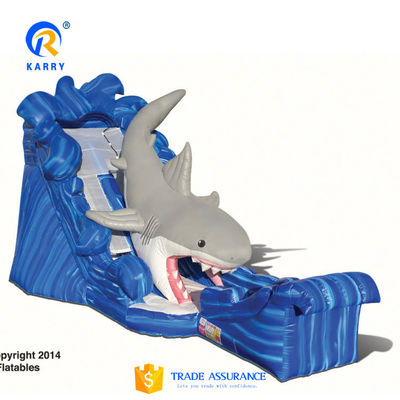 Popolari attrezzature gonfiabili per parchi acquatici Big Blue 3D Shark Water Slides con piscina