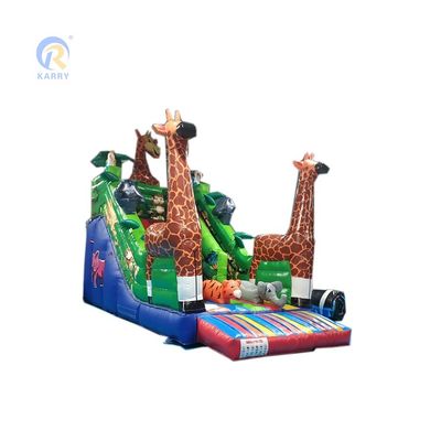 Slide gonfiabile a doppio scivolo a tema animale Safari Slide a rimbalzo con giraffa potente e altro
