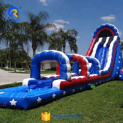 Scivolo idraulico gonfiabile commerciale all'aperto con stile bandiera USA e pista di scivolo super lunga